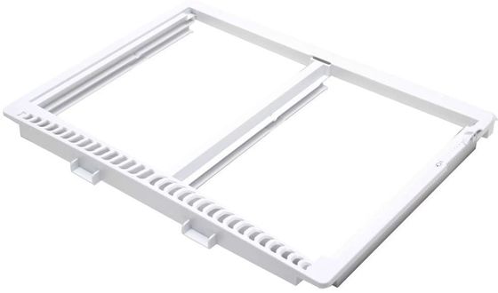 Refridgerator crisper pan cover with tempered glass, white plastic profile